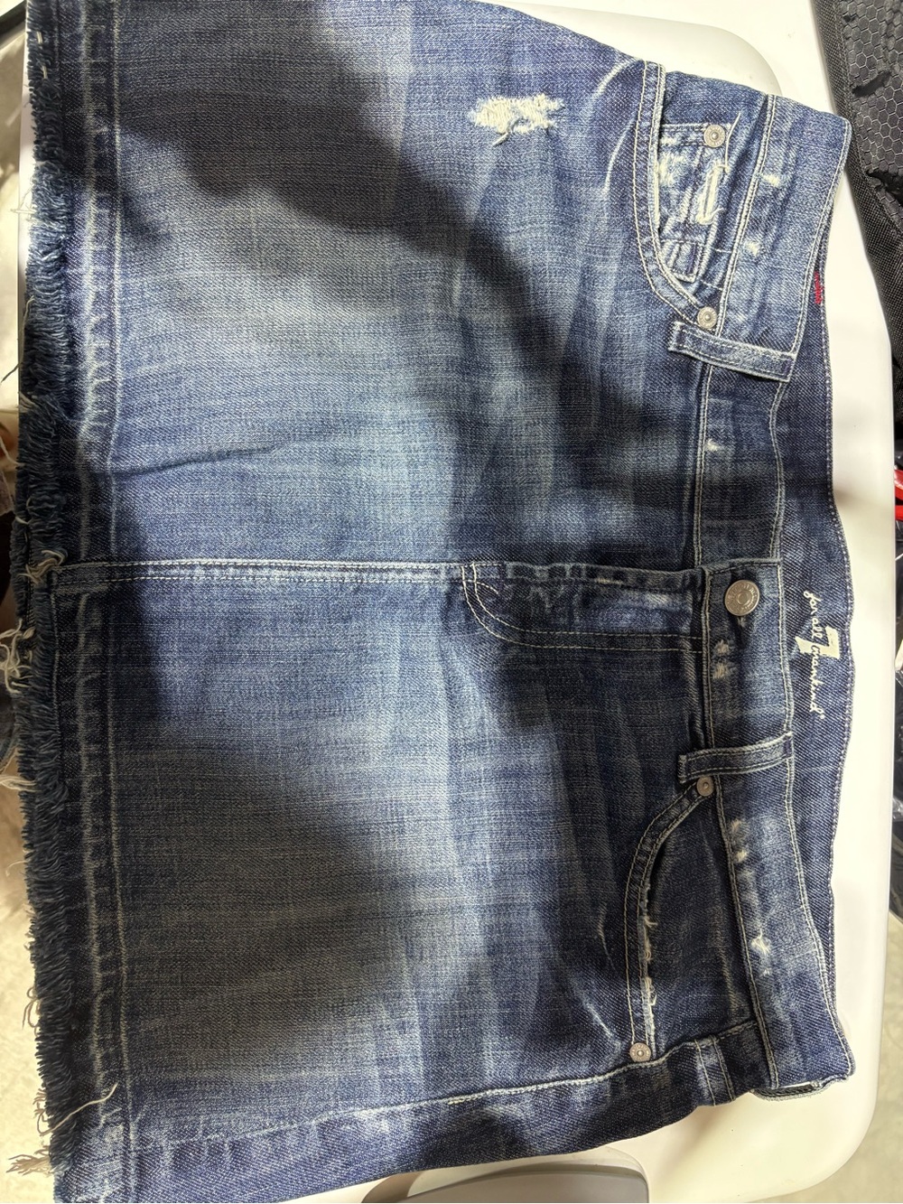7 For All Mankind Distressed Blue Denim Skirt, Like New!